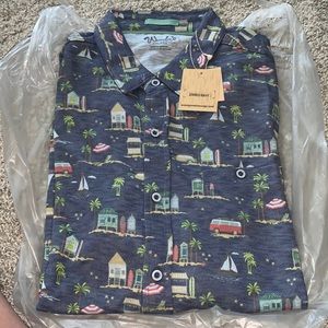 Men’s dress shirt woody’s palm trees 🌴, 🚤, house 🏠 new and never used. Xxl